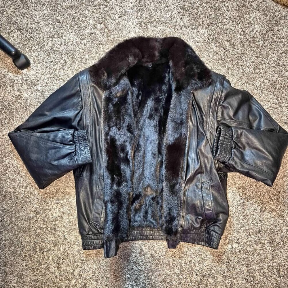 Vintage Reversible Mink Fur Leather Bomber Luxury Coat